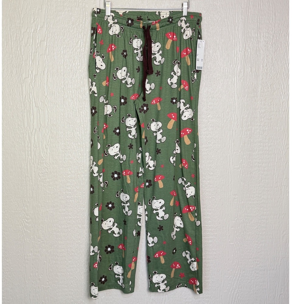 Peanuts Snoopy Mushroom Pajama Pants Moss Green XL Ripple Junction New w tags